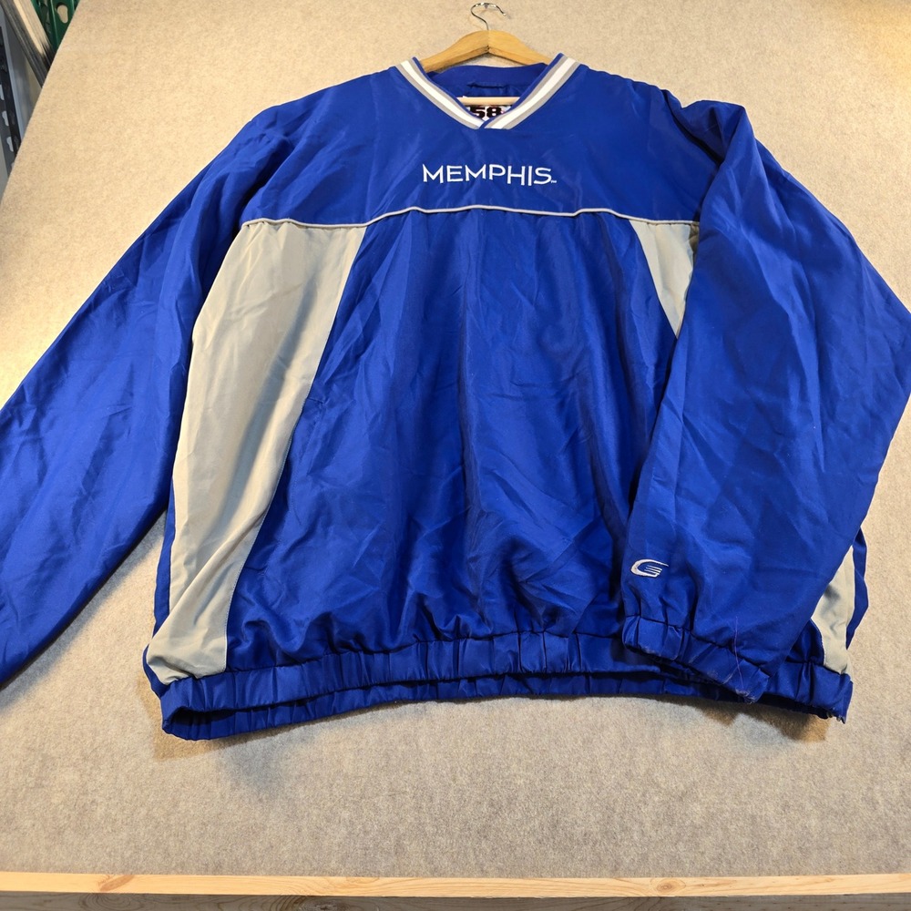 58 Sports Memphis Tigers Windbreaker Pullover Jacket Blue Mens XXL V-Neck VTG